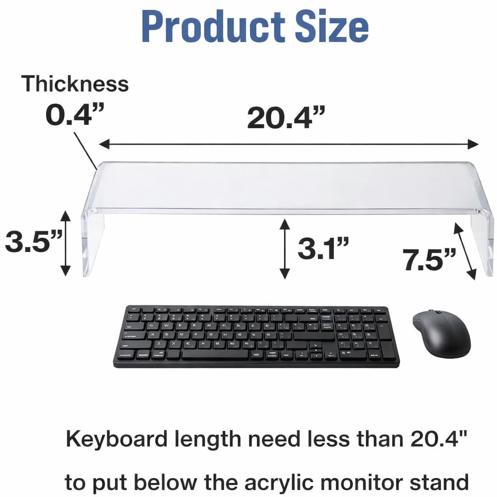Japard Acrylic Monitor Stand, Premium Large Monitor Riser 20 inch, Crystal Clear Acrylic Computer Stand Laptop Desk Stand for Home Office Printer TV Screen Keyboard Storage