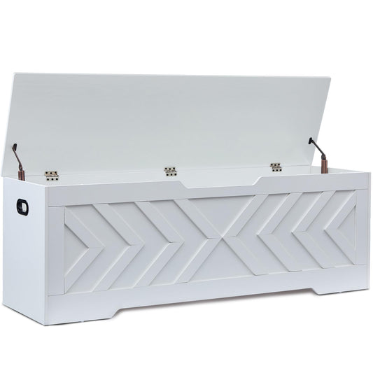 XDliv 55.1” Storage Bench, Extra Large Entryway Bench with Storage,Storage Chest with 2 Safety Hinges,Blanket Storage,Shoe Storage Chest for Bedroom,Living Room,Easy Assembly. (White)