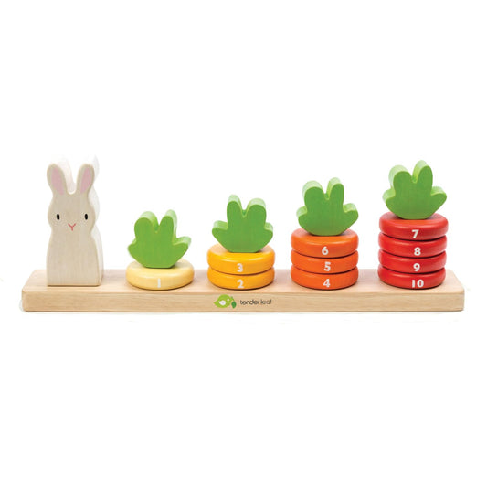 Tender Leaf Toys - Counting Carrots - Wooden Ring Stacker - Educational Toy for Early Learning, Counting, Color Sorting, and Hand-Eye Coordination - Montessori Inspired Toy for Kids - Age 18 Month+