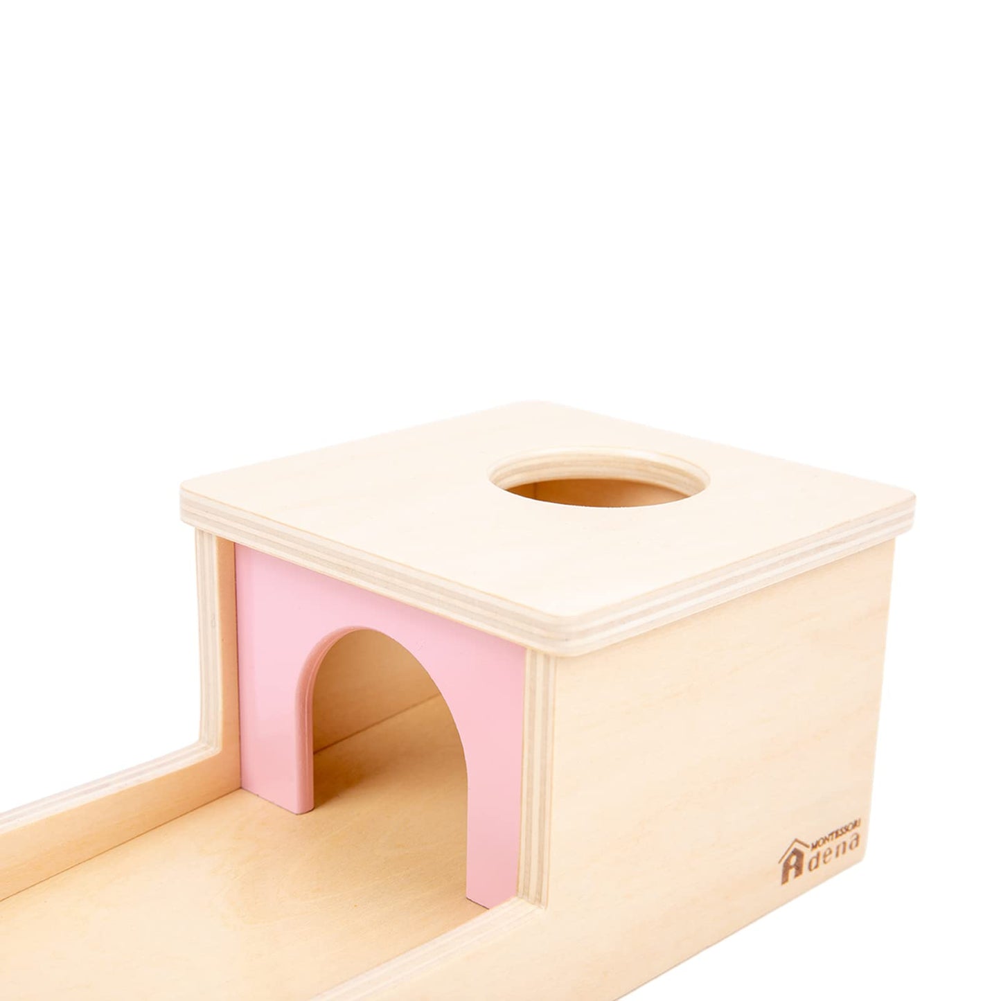 Adena Montessori Object Permanence Box with Tray Three Balls Montessori Toys for 6-12 Months Baby 1 Year Old Infant Toddler Wooden Pink Door for Girl