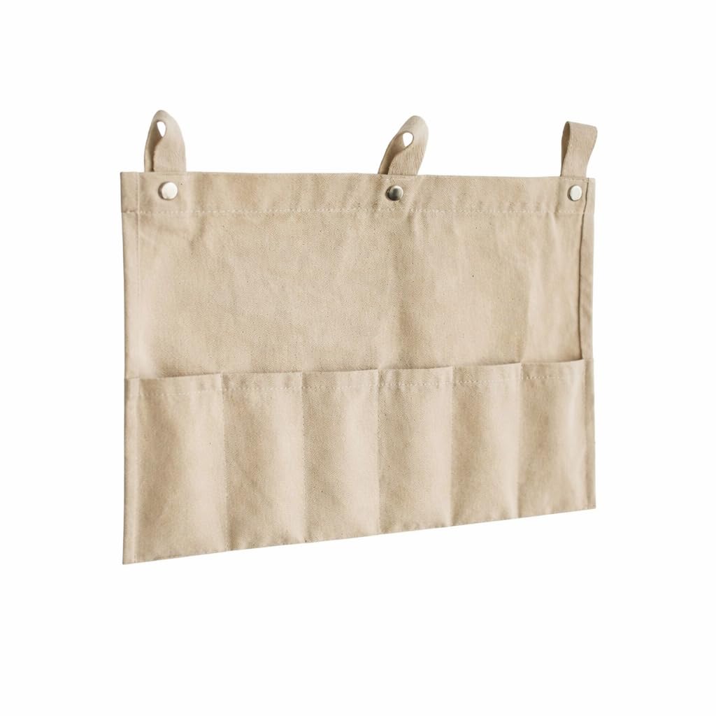 Viscrenox No Drill Canvas Wall Organizer with Mounting Clips, Hanging Pocket Organizer with Wooden Rod, Fabric Wall Storage for Bedroom, Bathroom, Entryway(Large)