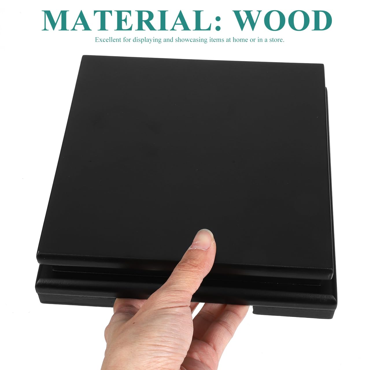 Cabilock Wood Vase Display Riser, 7 inch Square Decorative Pedestal Stand, Black Wooden Tray Base for Oriental Home Countertop Decoration