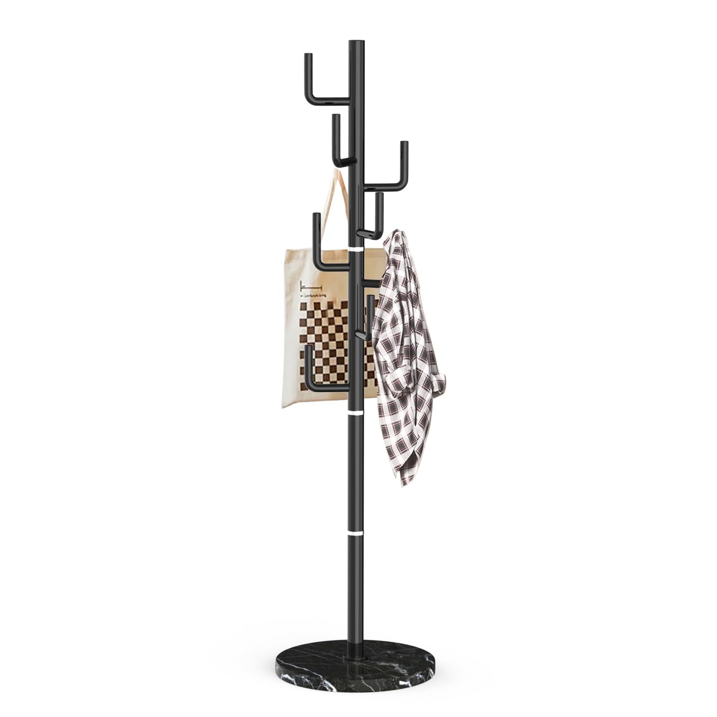 LOZABEE Modern Metal Coat Rack Stand with Natural Marble Base, Heavy Duty Coat Rack Freestanding with 8 Hooks, Black Cactus Standing Coat Racks for Bag, Jacket, Entryway Office (Black Cactus)