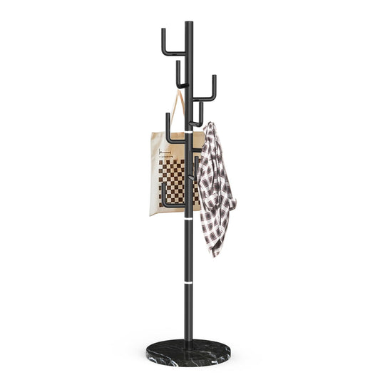 LOZABEE Modern Metal Coat Rack Stand with Natural Marble Base, Heavy Duty Coat Rack Freestanding with 8 Hooks, Black Cactus Standing Coat Racks for Bag, Jacket, Entryway Office (Black Cactus)