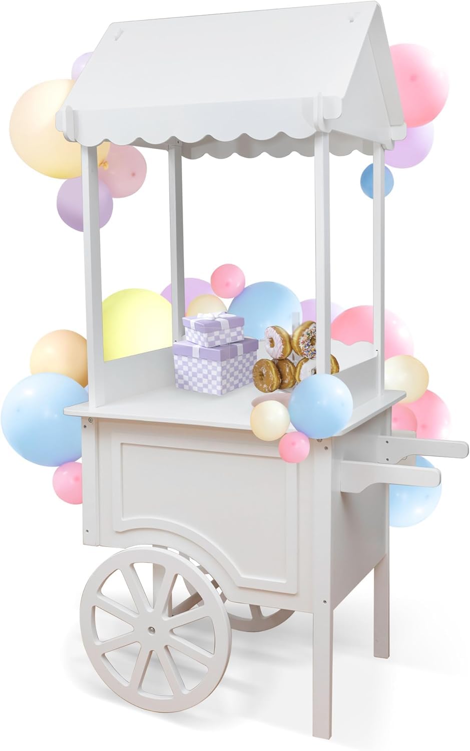 Ilyapa Candy Cart for Party with Wheels for Events - 5'6 Ft Tall, 2'11 Ft Long Wooden Dessert Cart for Candy Display, Treats, and Ice Cream for Events