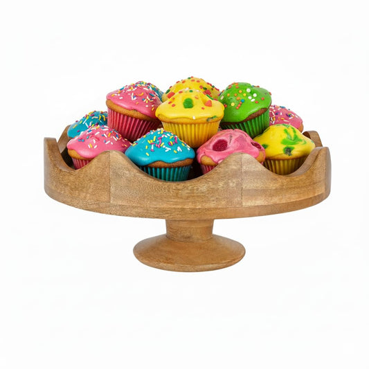 Mela Artisans 12 in Wide x 4 in Tall Mango Wood Footed Bowl – Hand-Carved Scalloped Decorative Serving and Fruit Pedestal Bowl for Kitchen Counter, Snacks, Bread and Home Decor