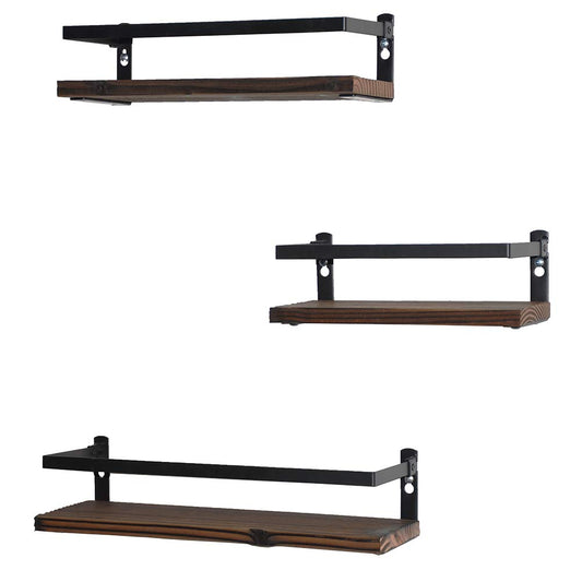 PHUNAYA Floating Shelves Rustic Wood Wall Mounted Shelf Practical Metal Fence Design Ideal for Bedroom, Bathroom, Kitchen Set of 3(Brown)