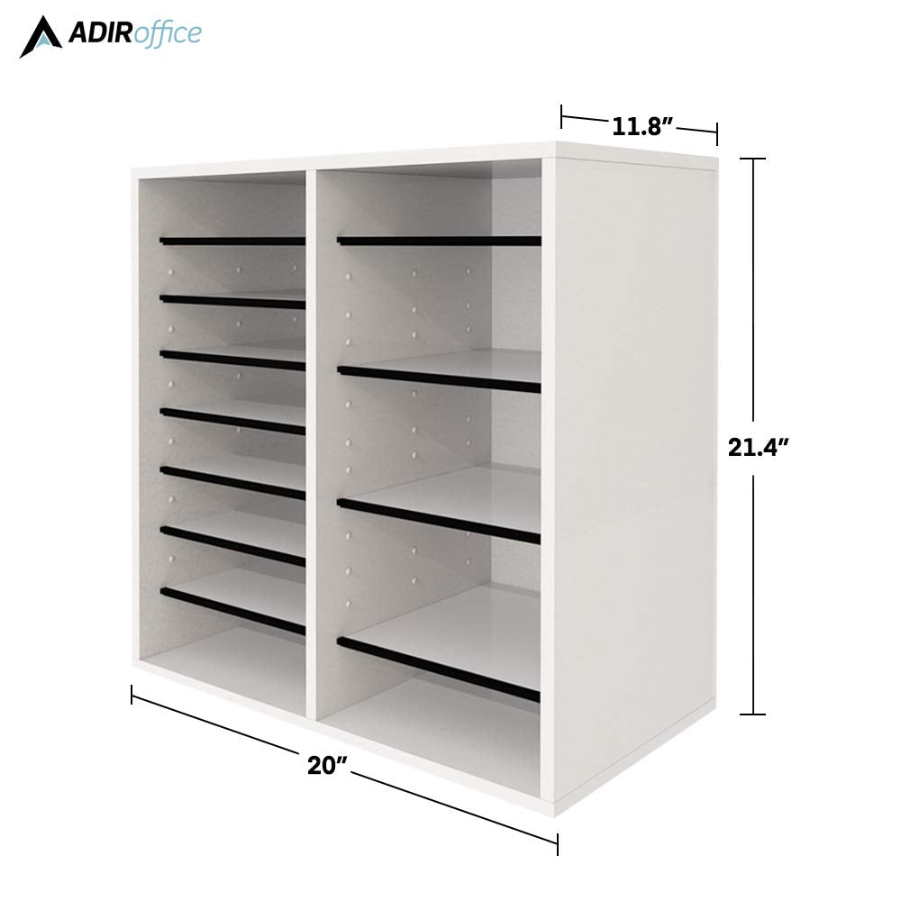 AdirOffice Wooden Literature Organizer Sorter (12 Compartment, White) Wooden Literature Organizer Sorter (16 Compartment, White) Bundle