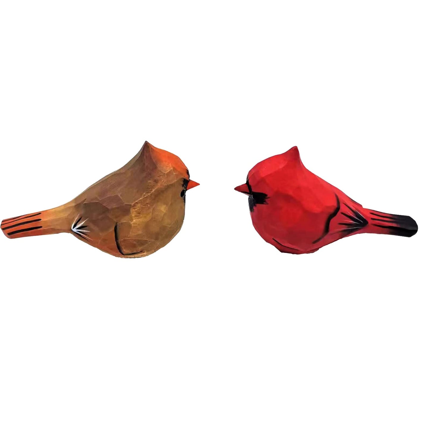 ALHBEJT Solid Wood Handcarving Northern Cardinal Birds Statue Wooden Bird Figurine Handpainted 3D Animal Figurine Hand-Made Home Office Decoration (Male and Female)