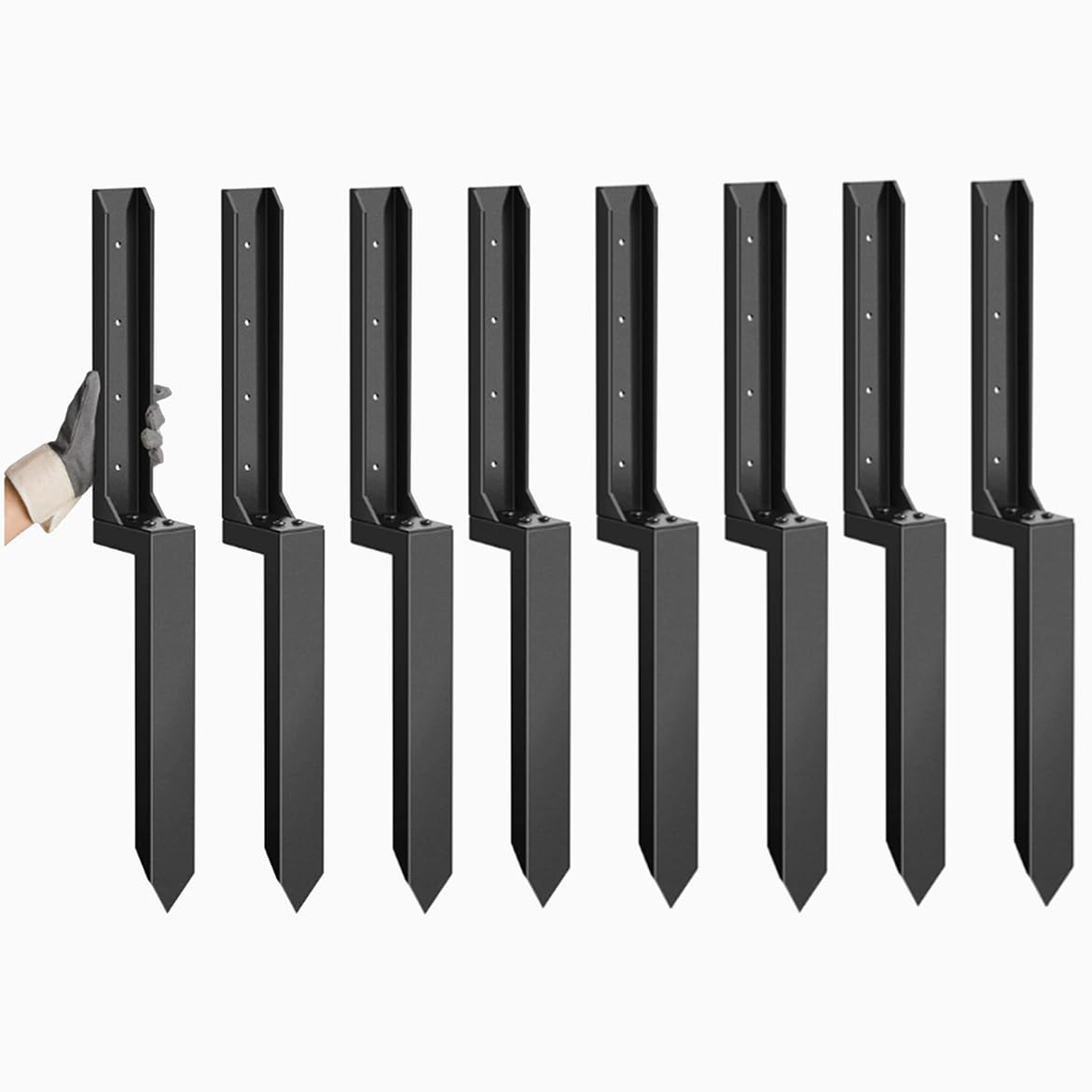 KQGY Heavy Duty Steel Fence Post Repair Bracket, Ground Spike Anchor for Fixing Leaning Broken Wooden Fence Posts, 31.5 Inch Height, Black (2)