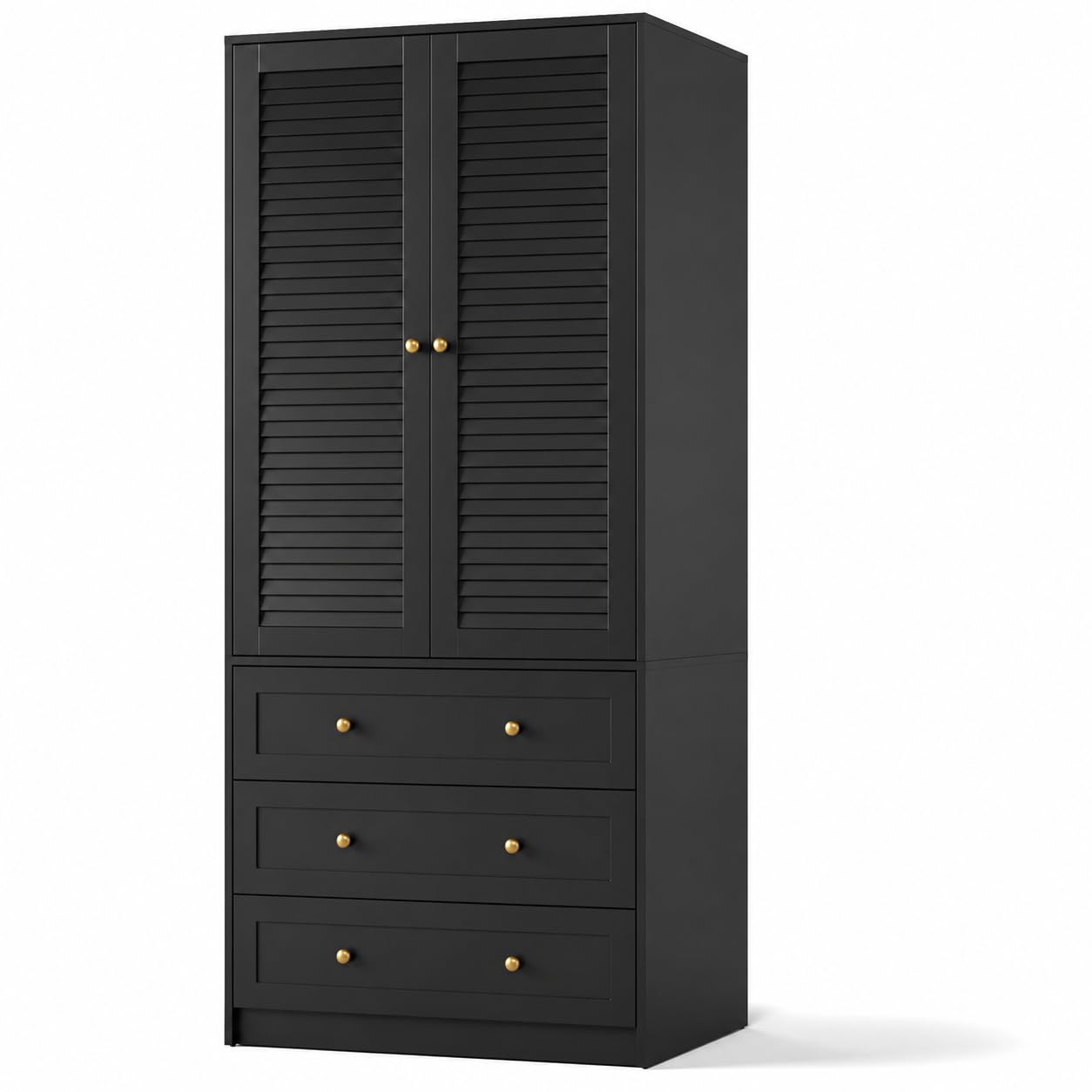 Garvee 70" Wardrobe Armoire Wooden Closet with 2 Doors and 3 Drawers, Bedroom Armoire with Hanging Rod Shelf, Large Capacity Storage Wardrobe Armoire, Freestanding Wooden Closet Storage Cabinet