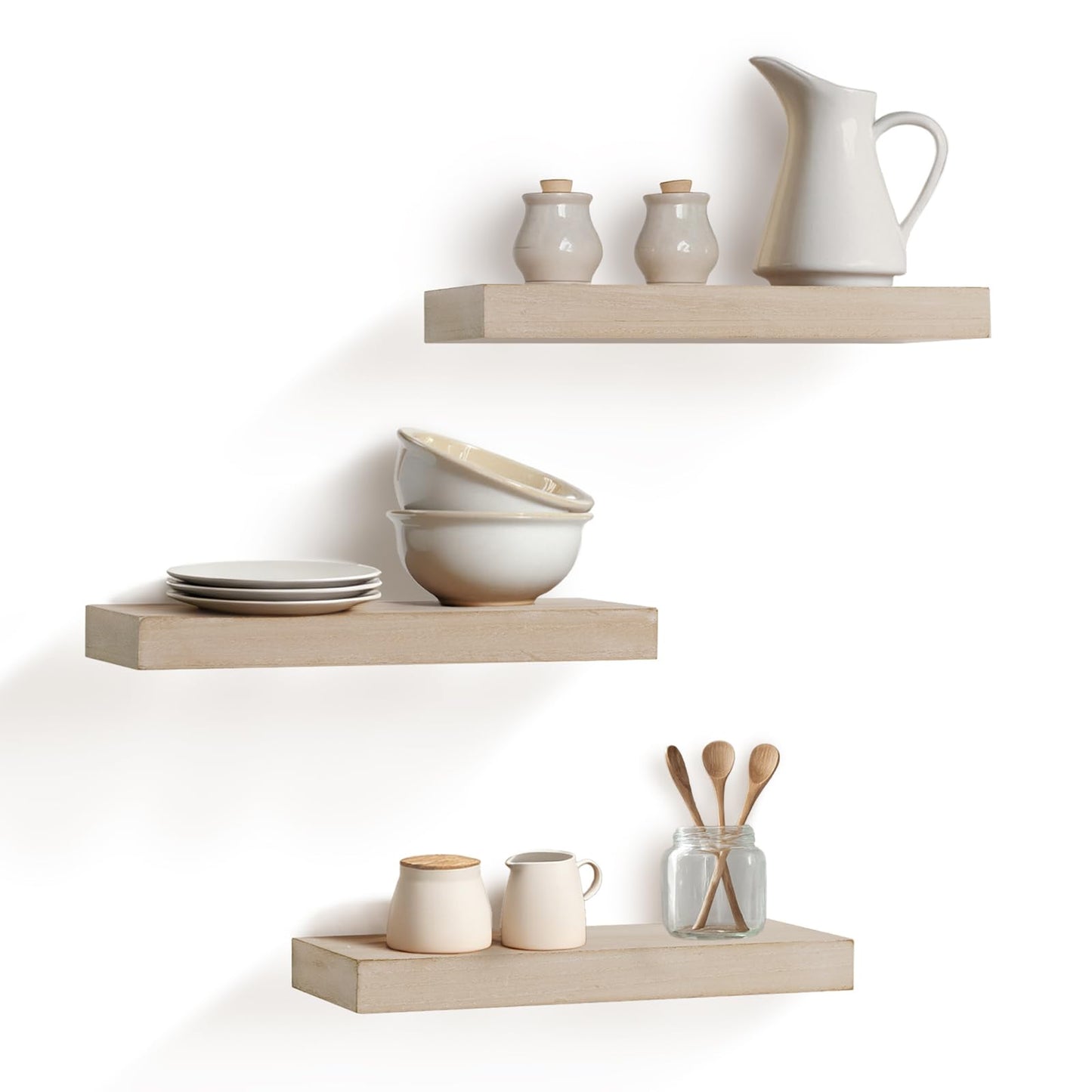 AHDECOR Floating Shelves, Wall Mounted Set of 3 Rustic Wooden Ledge Shelves Decorative for Bedroom, Office, Kitchen, Living Room - Sleek Design, Sturdy and Easy to Install