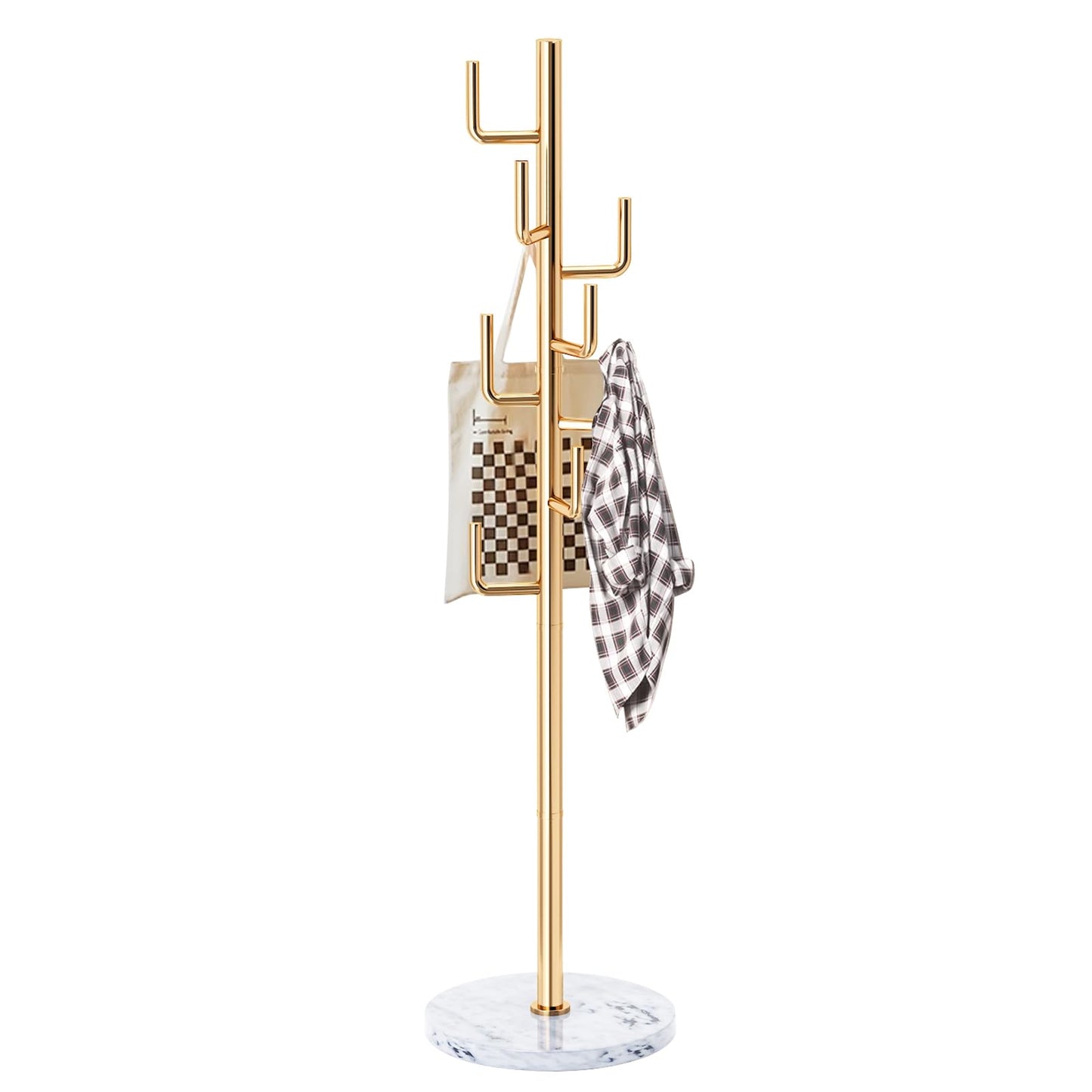 LOZABEE Modern Metal Coat Rack Stand with Natural Marble Base, Heavy Duty Coat Rack Freestanding with 8 Hooks, Golden Cactus Standing Coat Racks for Bag, Jacket, Entryway Office (Golden Cactus)