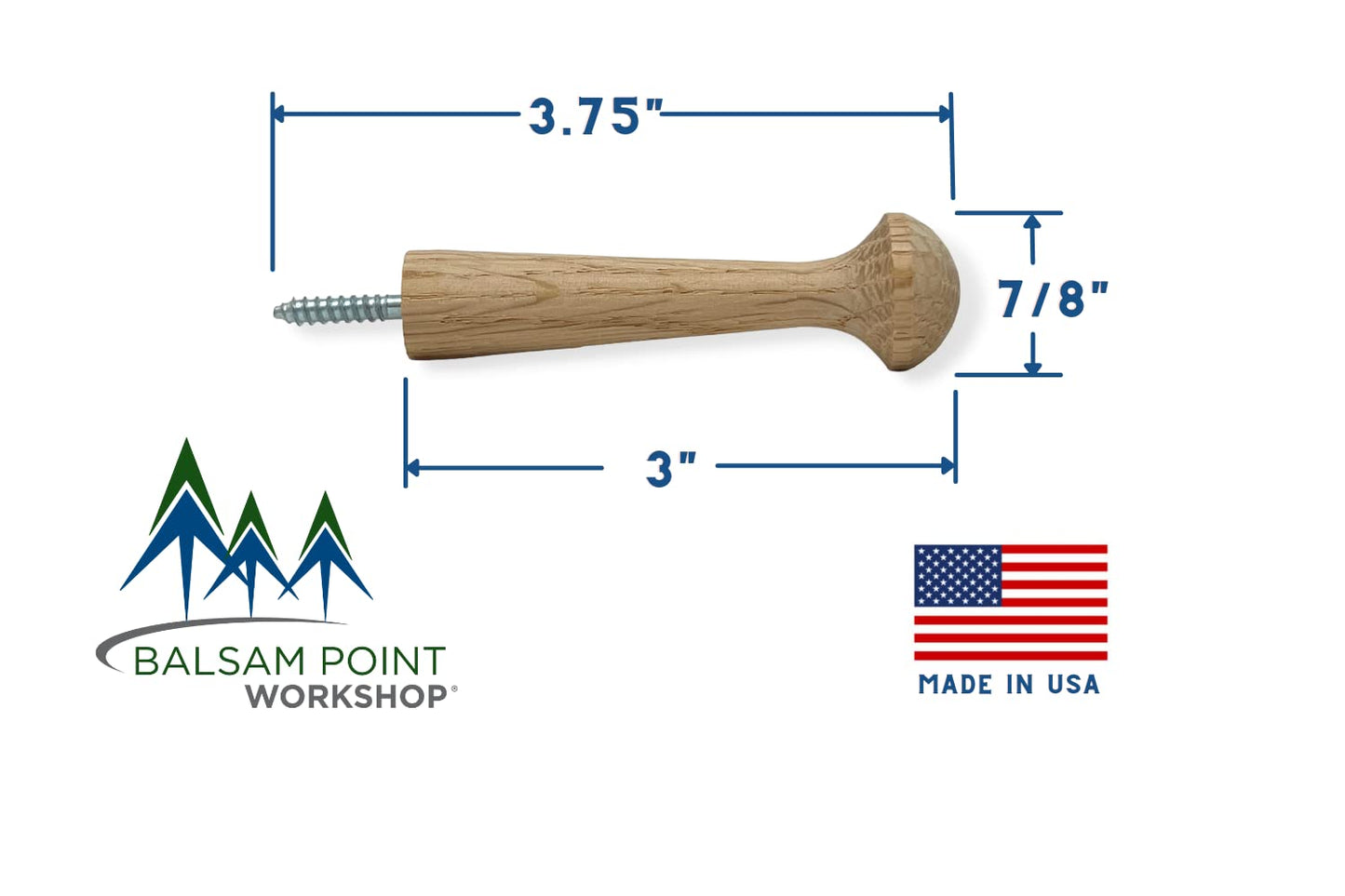 Balsam Point Workshop 3-Inch Oak Premium Screw-On Hardwood Shaker Pegs with Hangerbolt Perfect for Hanging Arts Crafts DIY Woodworking (10-Pack)