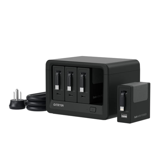 Gitryin 12-in-1 Desktop Charging Station with 3 Retractable Type-C Chargers and 1 Lightning Charger, 160W USB-C Charging Hub with 33.5in Cable, 4 AC, 1 USB A Port, 3 USB C Ports