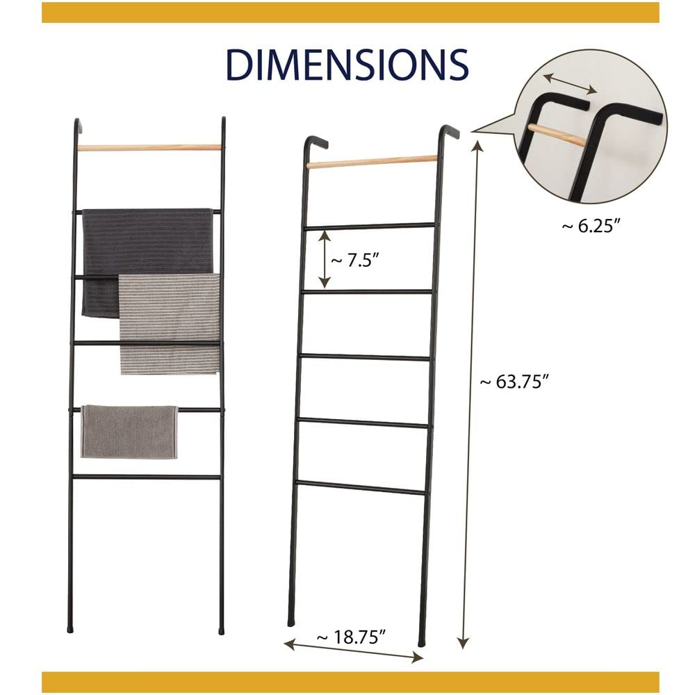 Wall Leaning Ladder Rack for Household Fabrics, Clothing, Interior Decoration, Black
