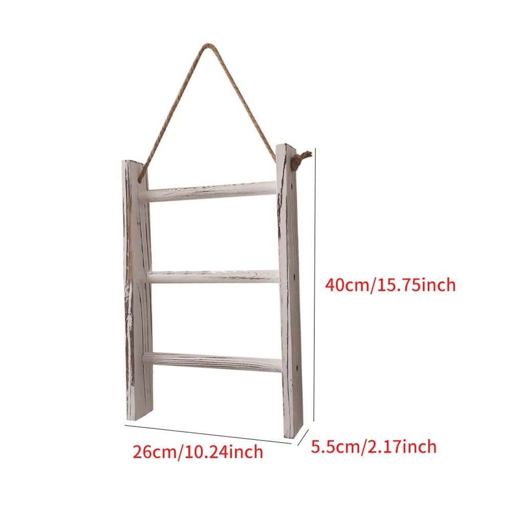 ZXYLZL 3 Tiers Blankets Wooden Towel Rack Wall Hanging Bathroom Mini with Rope Retro Living Room Storage Ladder Home Decor