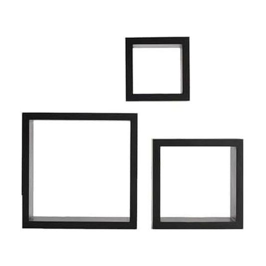 MELANNCO Floating Wall Square Cube Shelves for Bedroom, Living Room, Bathroom, Kitchen - Wood, Set of 3, Black