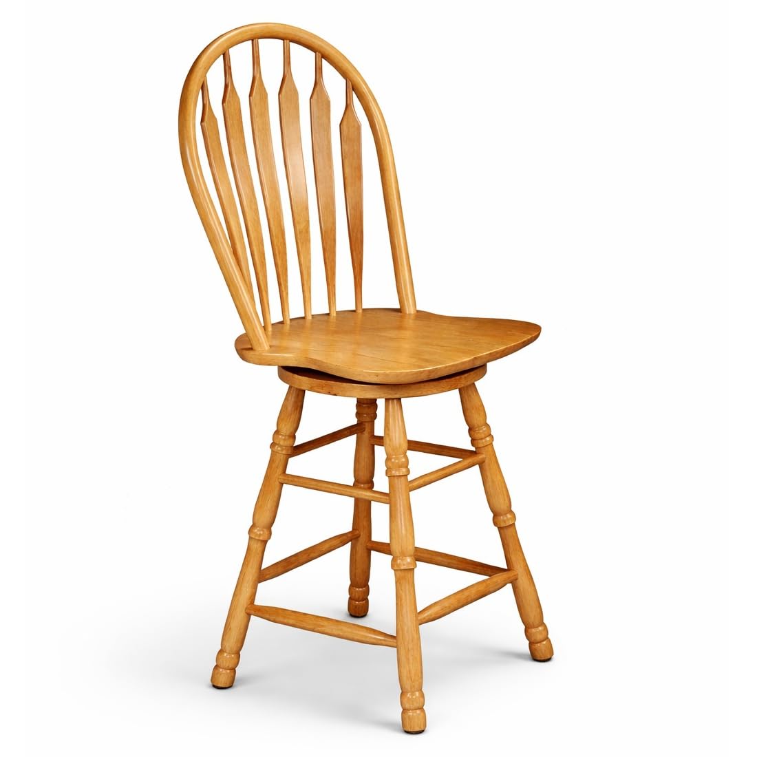 Sunset Trading Selections 24" Counter Height Swivel Barstool | Farmhouse Country Cottage Windsor Arrowback Café Stool | Light Oak Solid Wood | Dining Room Kitchen Home Bar Furniture