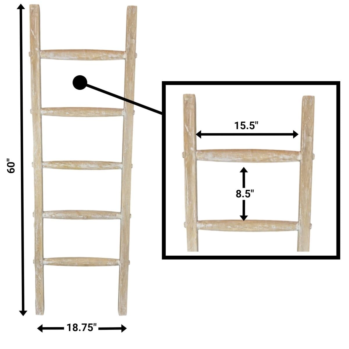 Blanket Ladder Wood Quilt Rack |5 ft Decorative Wooden Ladder | Rustic Ladder Decor for Living Room, Perfect Blanket Ladder Rack Stand & Holder, Ideal for Blankets, Throws, Quilts