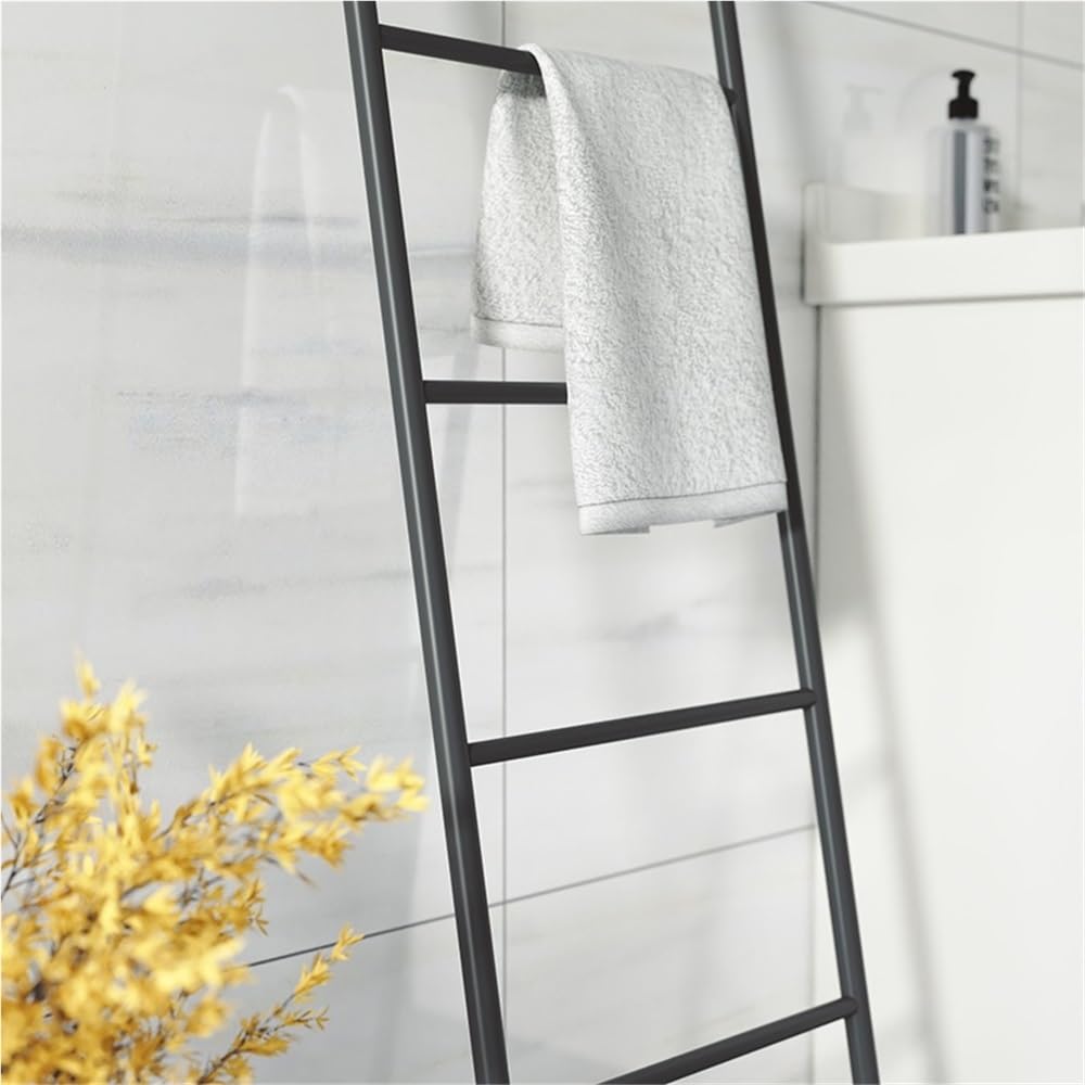 6 Tier Metal Towel Ladder, Free Standing Wooden Towel Rack, Metal Leaning Towel Ladder Rack for Blankets or Quilts for Living Room Bathroom(Gold)
