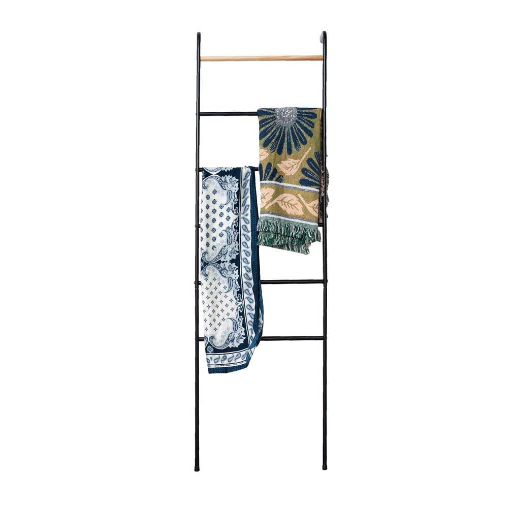Wall Leaning Ladder Rack for Household Fabrics, Clothing, Interior Decoration, Black