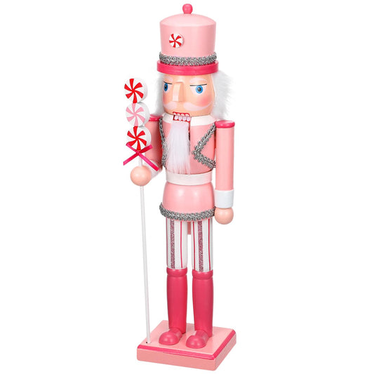HOMSFOU Christmas Nutcracker Soldier Wooden Ornament - 14.96 Inch Multi-Color Peppermint Nutcracker Puppet for Home Decor, Fireplace, Tabletop, Restaurant, Shop Decoration