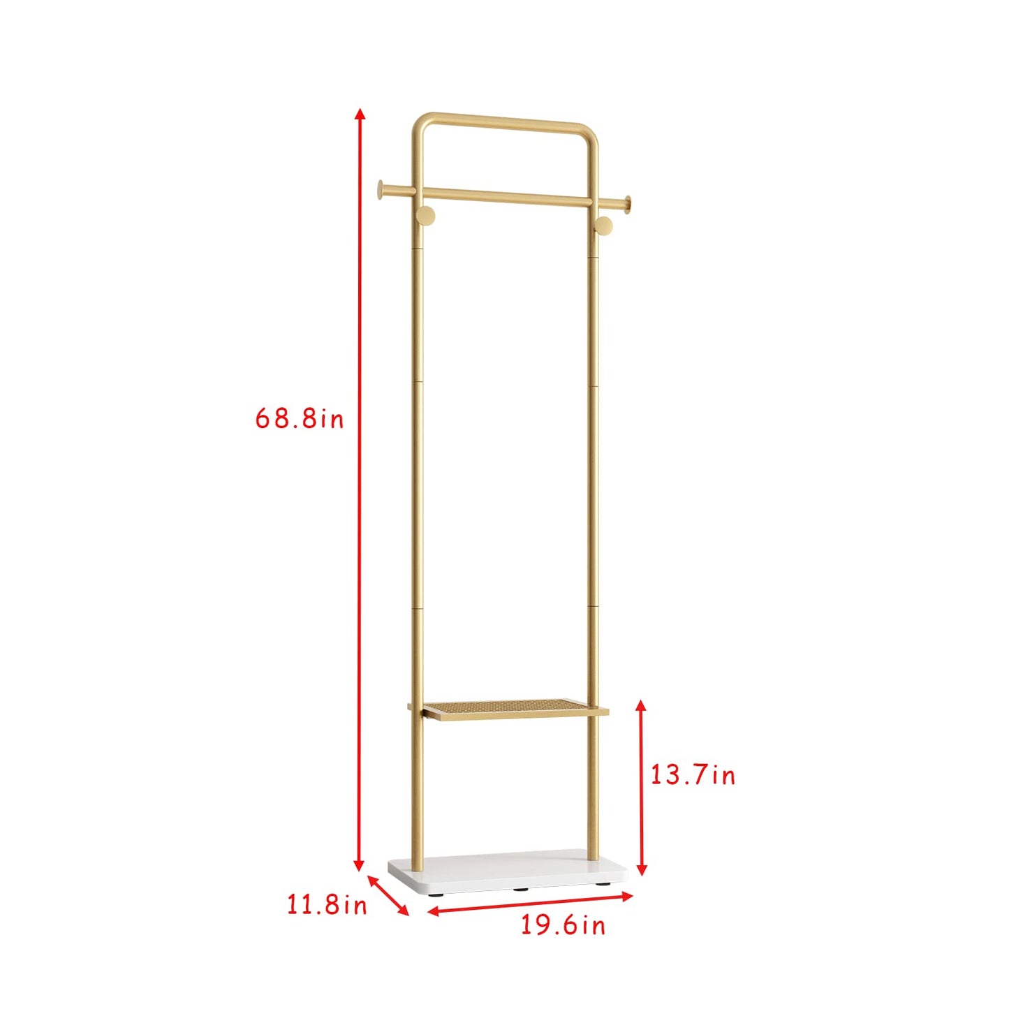 TIEOU Gold Clothes Racks with Shelf, Heavy Duty Gold Clothing Racks for Boutiques, Free-Standing Metal Garment Rack for Hanging Clothes, Modern Coat Rack Entryway(2 tier)