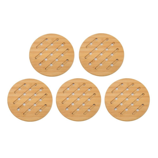 Anu Limen 5 Pcs Wooden Trivet Set - Heat Proof Hot Pads for Pots and Bowls, Non-Slip Insulation Mats for Kitchen Table Protection(Round)
