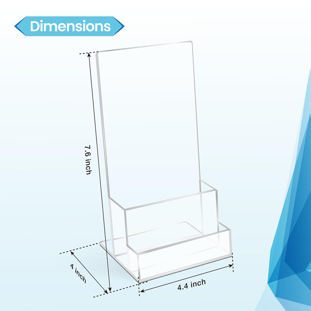Stazilix 2 Pack Acrylic Brochure Holder Stand 4‘’, Clear brochure and business Rack Card Holder Stand, Plastic Flyer Display Stand for Magazine, Pamphlet, Booklets, Menu, Journals, Business Card