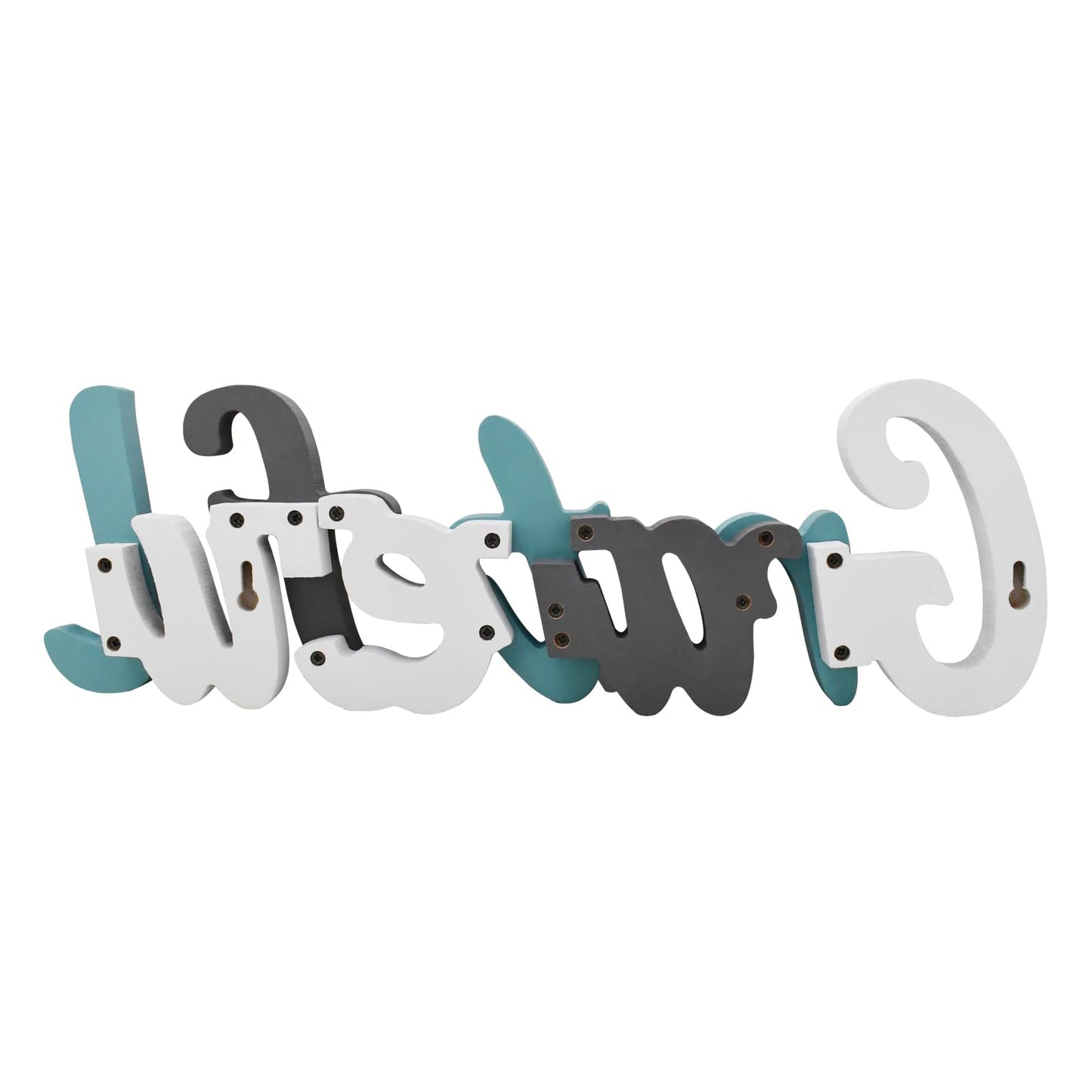 Rustic Wooden Teal Home Sign Decorative Cutout Letters Freestanding Block Word Sign Hanging Ornament Table Shelf Decor (Grateful)