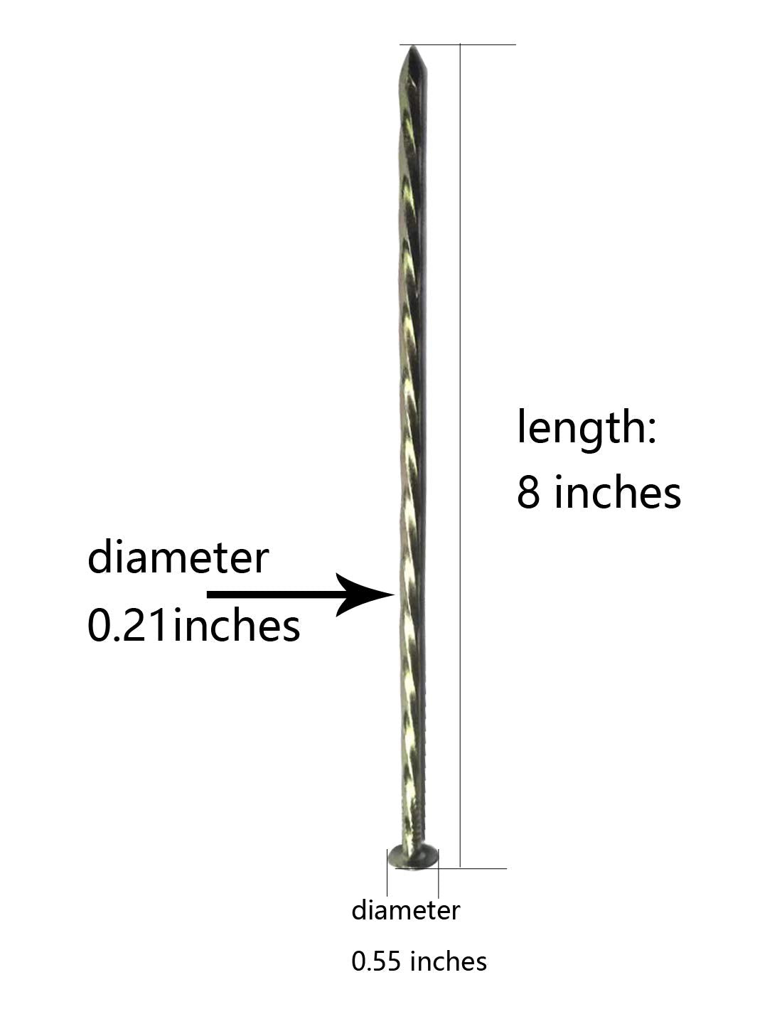 50 Pack 8 Inch Solid Galvanized Non-Rust Garden Stakes, Spiral Landscape Anchoring Spikes for Paver Edging, Weed Barriers, Turf, Construction, Tent Anchoring