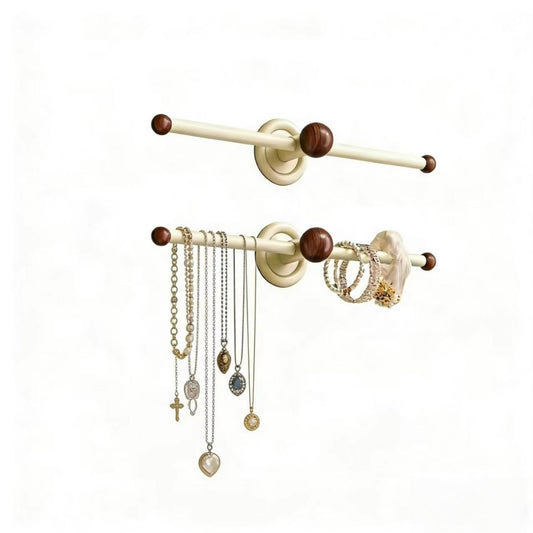 SxyLjKbxs Wall Hanging Jewelry Organizer, 11.81'' Wood Grain Necklace Holder for Bracelet, Hairband, Hairpin, Glasses Storage, Nail-Free Glue Auxiliary Stickers Included (White, 11.81in)