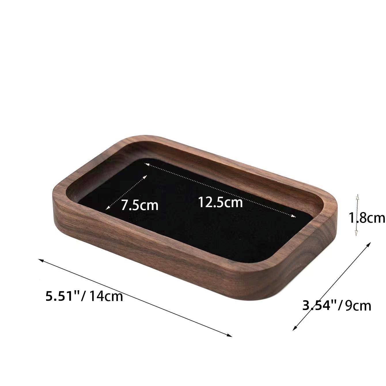 RANNYOZIO Wooden Jewelry Tray Small Trinket Dish with Velvet Surface Rings Earrings Dish Necklaces Bracelet Organizer Display Tray for Dresser Drawer Tabletop Birthday Gift(Rectangle)