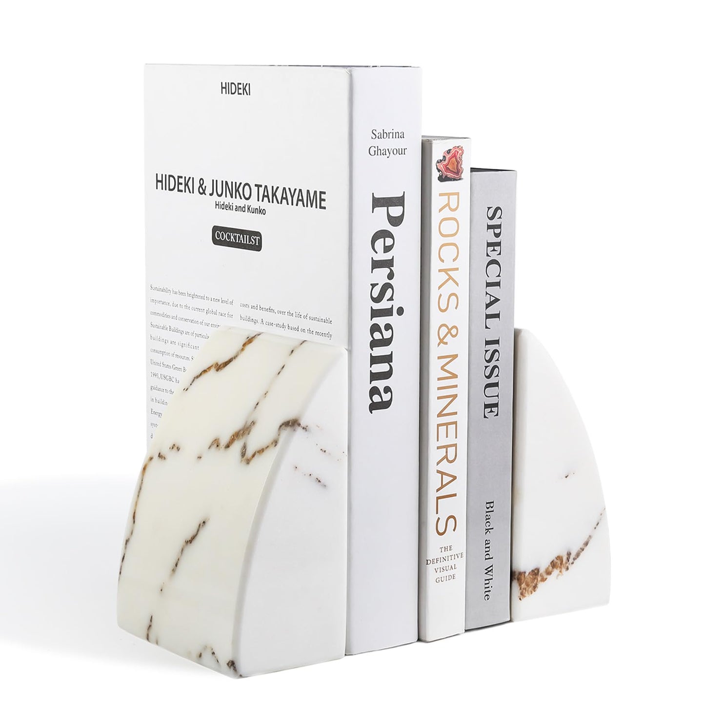 Koville Marble Bookends for Shelves, Large Bookends for Heavy Books, Natural Stone Book Stopper for Books CD Movies, Aesthetic Decorative Book Ends (Oriental Calacatta)