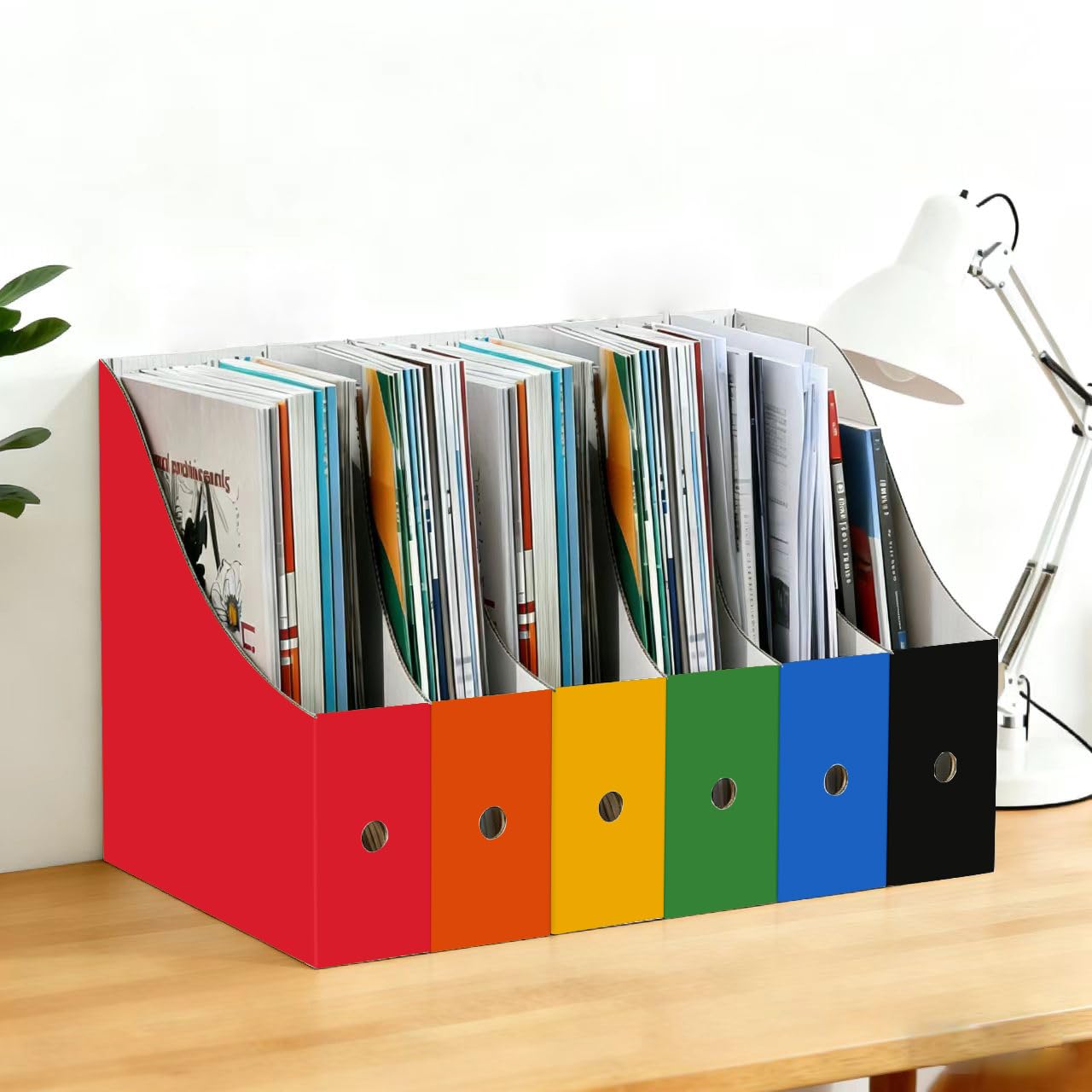 Limitliho Cardboard Magazine File Holder for Desk, Book Bins for Classroom Library,Office,Home, 10.6" H x 10.2" L x 3.5" W in Magazine Storage Bins(Six color, 24 Pack)