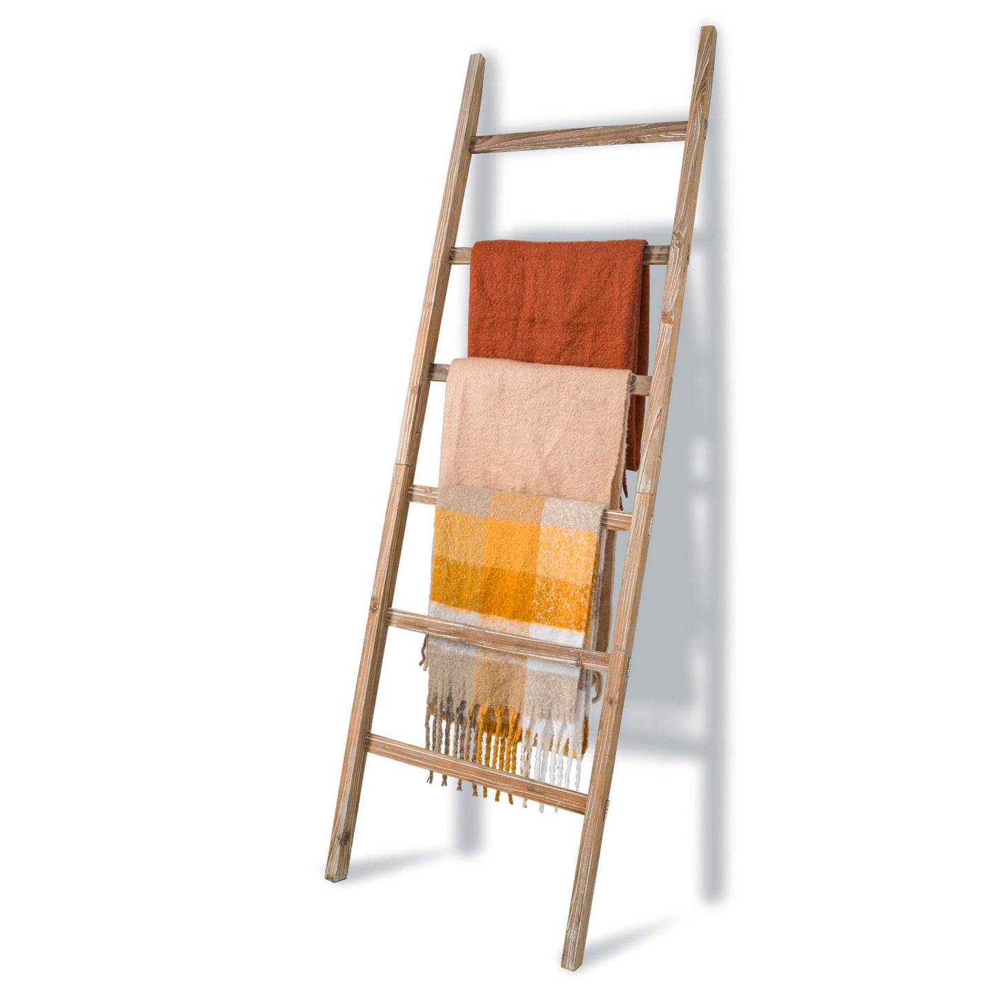 storenization Blanket Ladder 6.4FT, Wooden Blanket Ladders for the Living Room, 6-Layer Farmhouse Rustic Quilt Rack for Living Room Bathroom (24 inch Wide)