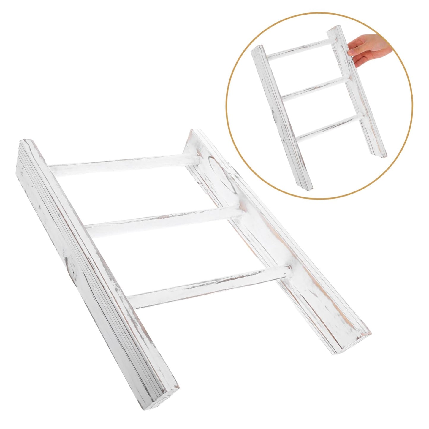 ADOCARN Miniature Ladder Towel Rack with Elegant White Finish Space Saving Rustic Tea Towel Holder for Kitchen Counter and Country Bathroom Decor Versatile Small Ladder Display and