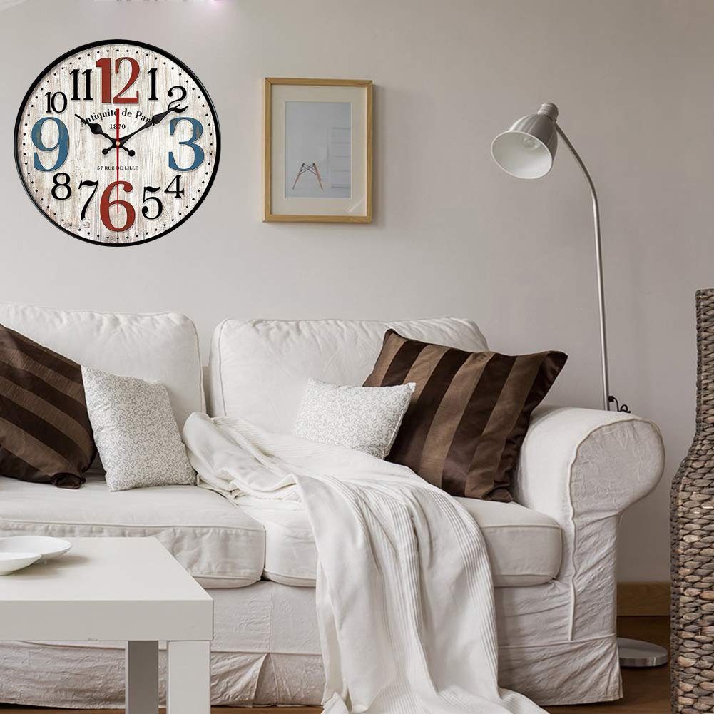 YeYo Simple European Style Wall Clock Wooden MDF Waterproof Silent Art Decor for Home Living Room Office Decoration (16 inch)