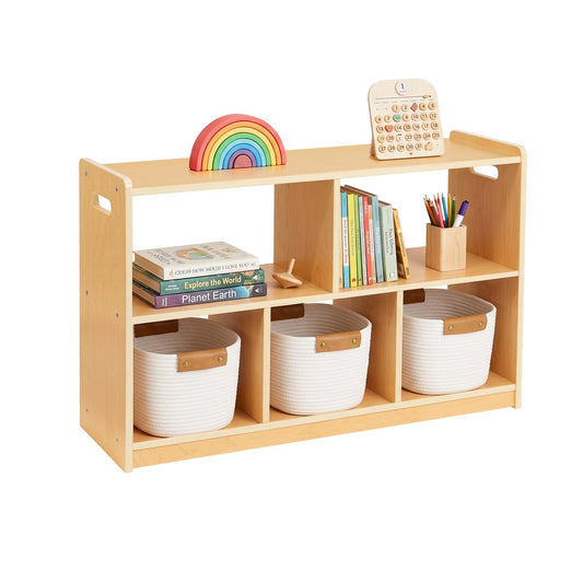 OOOK Montessori Shelf 5-Section, 2-Shelf Toy Organizers and Storage, Double-Sided Montessori Toy Storage, Ideal for Kids Room, Daycare Center, Nursery, Classroom, Kindergarten