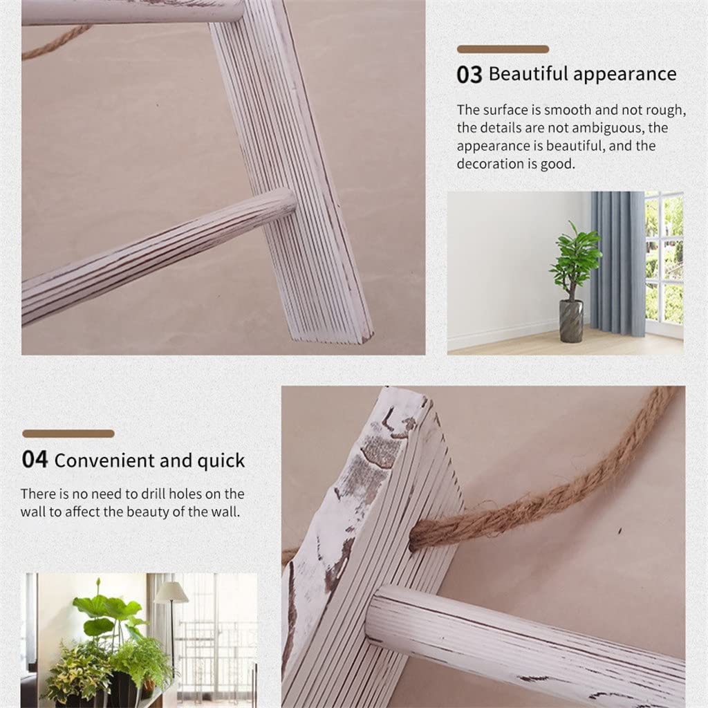 HIONJIN 3 Tiers Blankets Wooden Towel Rack Wall Hanging Bathroom Mini with Rope Retro Living Room Storage Ladder Home Decor