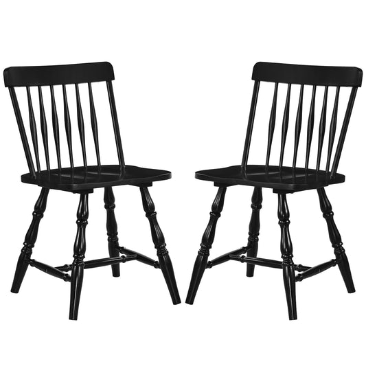 Giantex Black Windsor Dining Chairs Set of 2, Farmhouse Rubber Wood Kitchen Chairs with Turned Legs, Curved Spindle Back & Contoured Sat, Wooden Dining Room Chair for Living Room Restaurant