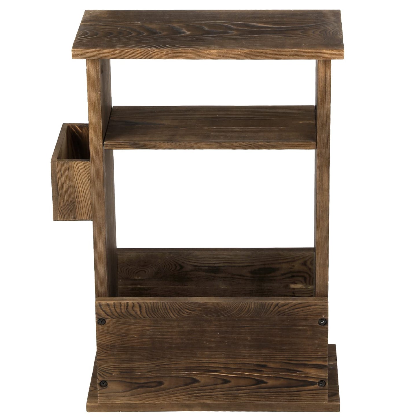MyGift 24 Inch Tall Rustic Burnt Wood End Table with Remote Control Holder, Storage Shelf, and Magazine Rack, Wooden Narrow Living Room Couch Side Accent Furniture
