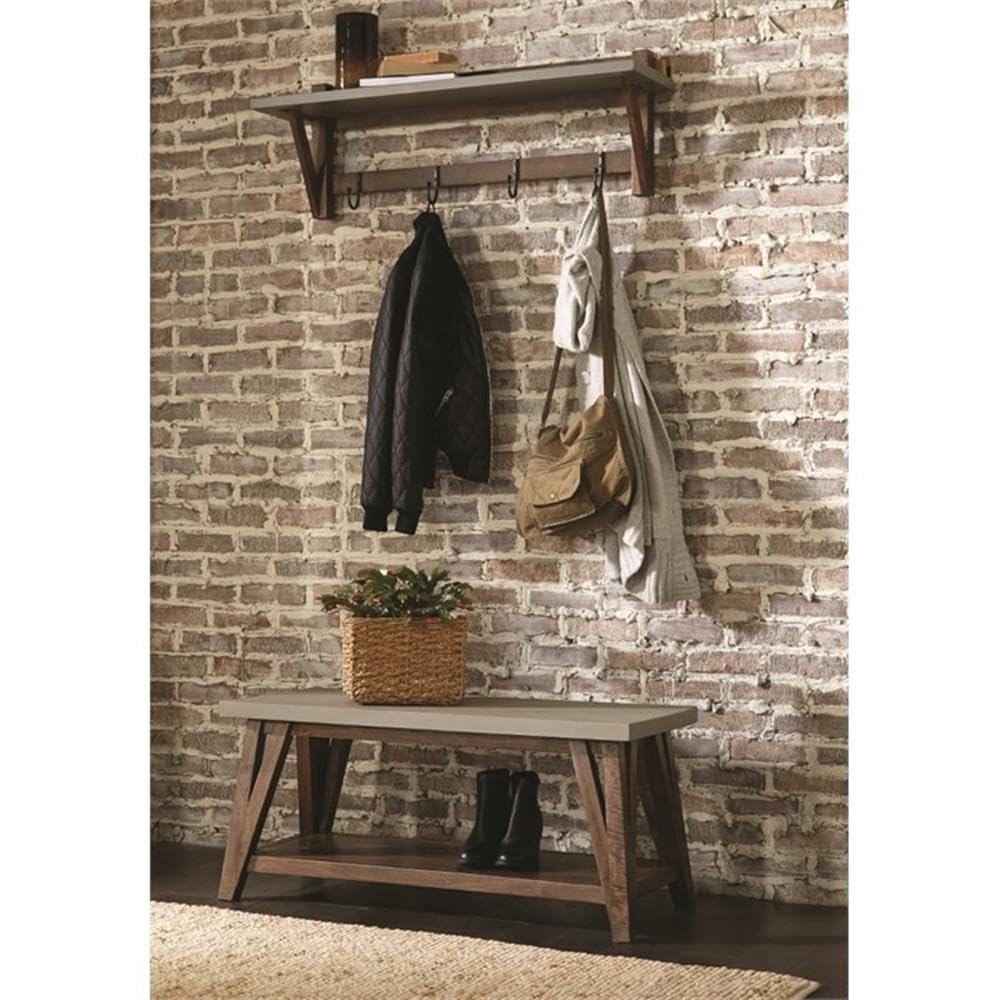 Brookside 40 in. Wide Entryway Bench - Industrial Farmhouse Style with Concrete-Coated Top and Solid Wood Base, Versatile Use for Storage, Seating in Entryway, Outdoor, or Dining Room