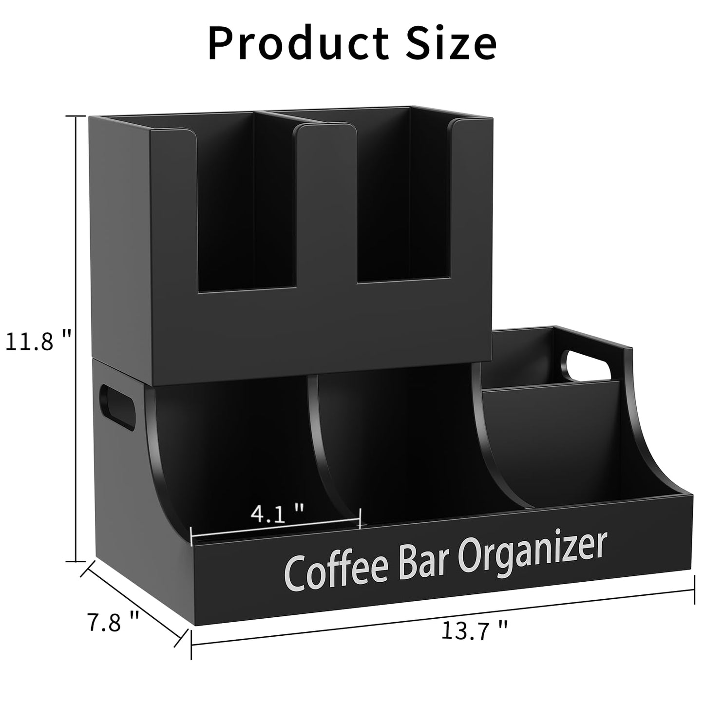 Busidhji Coffee Station Organizer, Wooden Coffee Bar Organizer for Countertop, Condiment and Cup Storage Organizer, Bar Accessories for Kitchen, Office, Home, Small Black