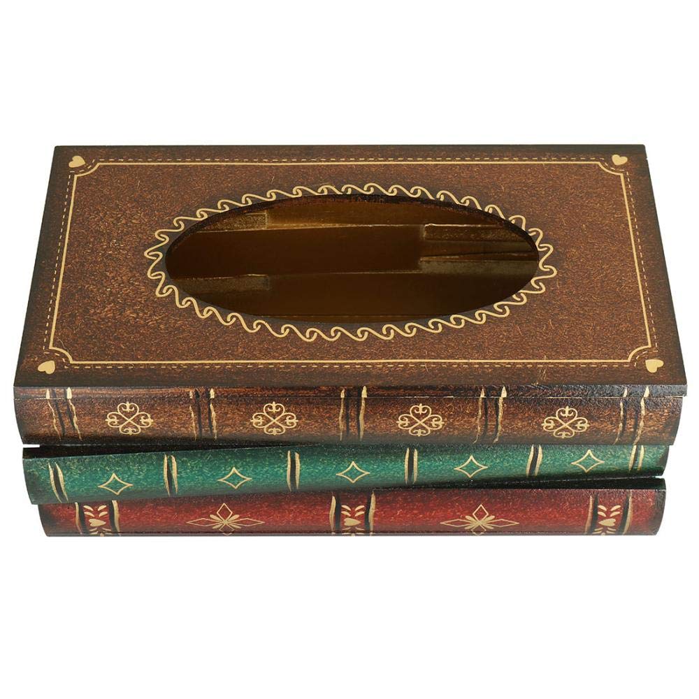 Elegant Wooden Antique Book Tissue Holder Dispenser/Novelty Napkin Holder,Modern Square Paper Facial Tissue Box Cover Holder for Home Office Car Decoration (Sienna)