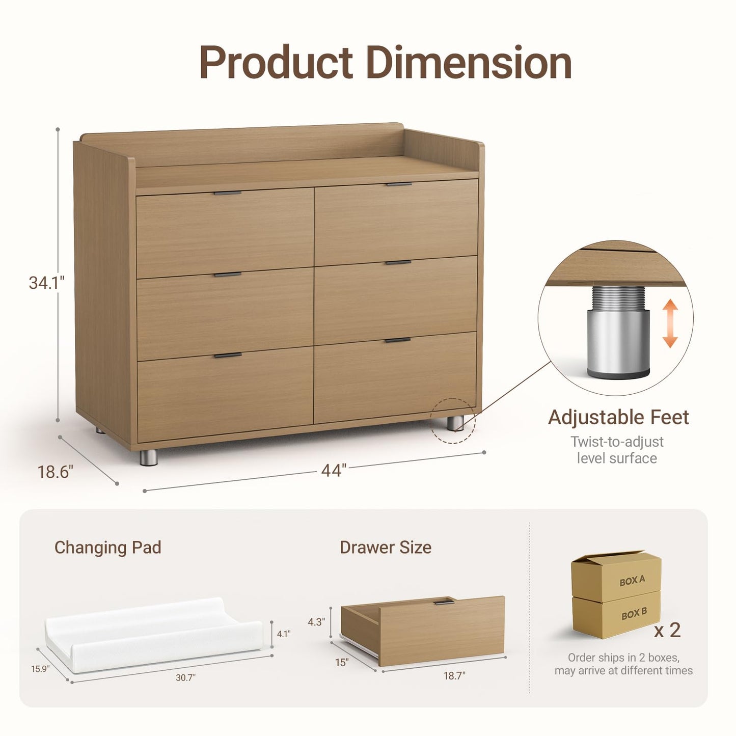 MAMAZING Keeva Pro 6-Drawer Baby Dresser with Changing Table, Easy Assembly