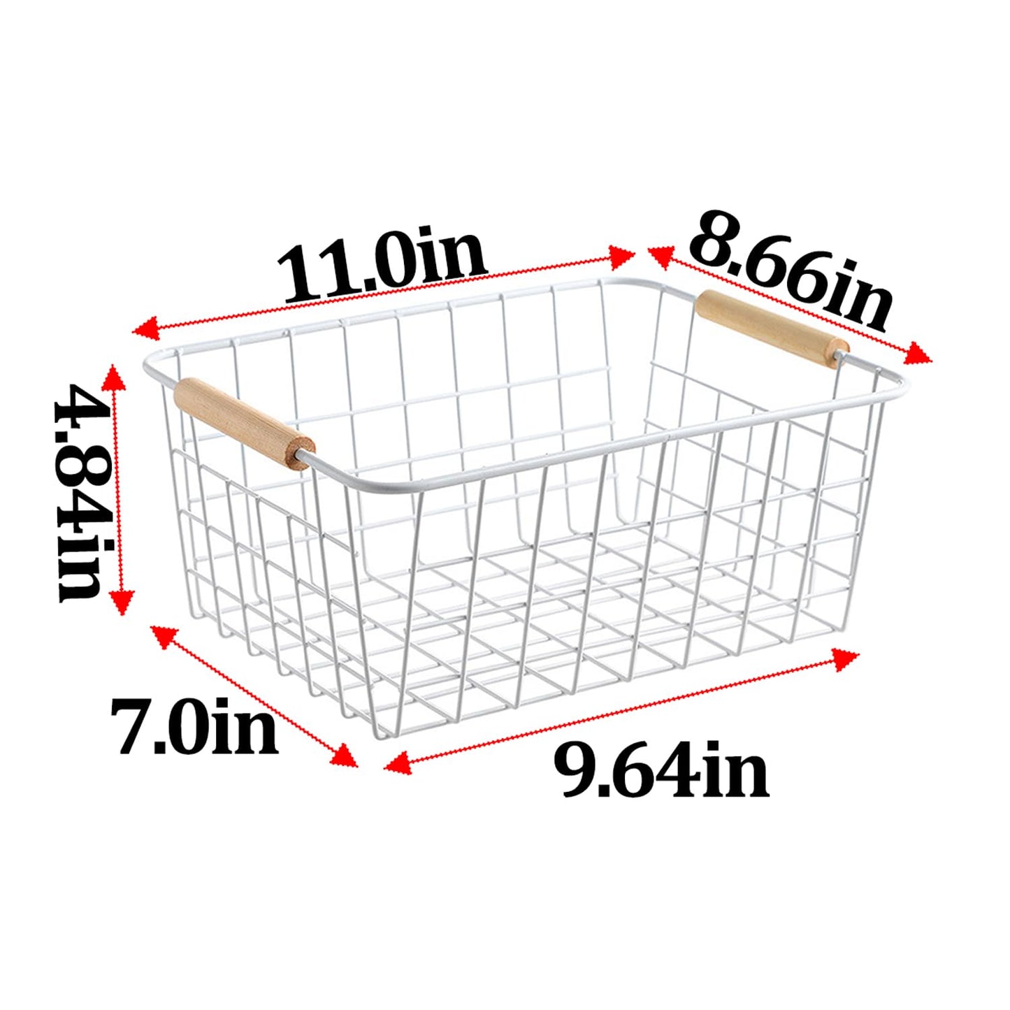 LeleCAT white wire baskets for organizing with Wooden Handles Storage Organizer Baskets, Household snack basket for Cabinets, Pantry, Closets, Bedrooms, pantry organizers and storage - Set of 2（White）