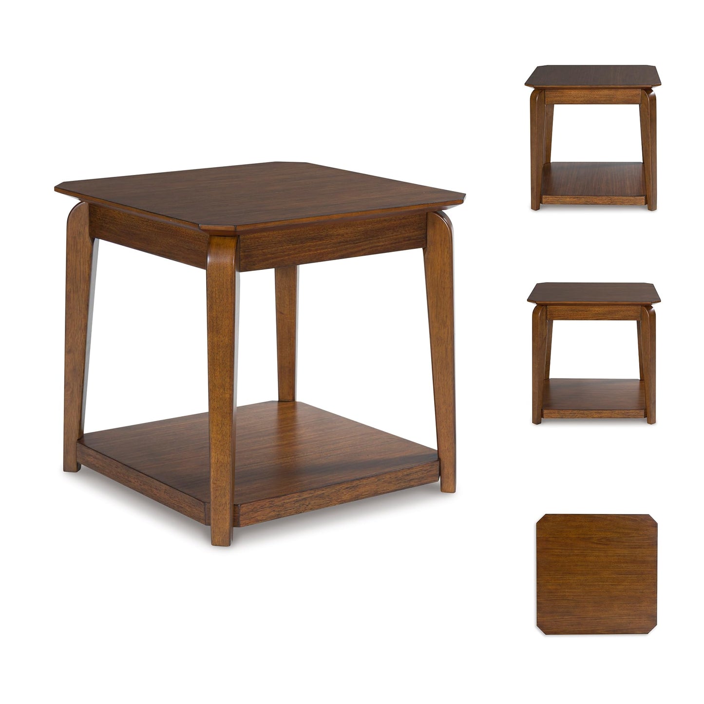Signature Design by Ashley Trenmour Mid-Century Modern End Table with Lower Open Shlef, Light Brown