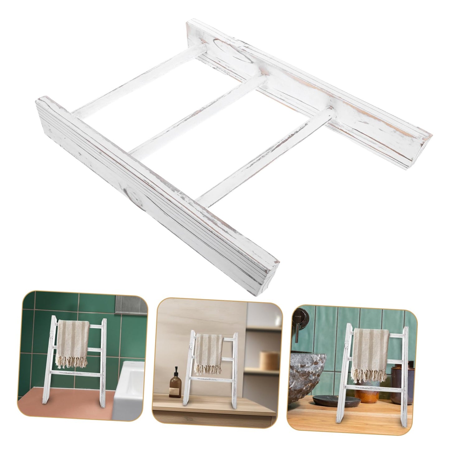 PRETYZOOM Miniature Rustic Ladder Towel Rack for Bathroom and Kitchen Space Saving Farmhouse Decor with Multipurpose Display Function Easy Access Hand Towel Holder for Small Spaces